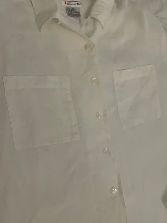 Talbots VTG 90s 100% Irish Linen White Button Down Shirt Womens 14 Utility Pocke - Picture 10 of 11